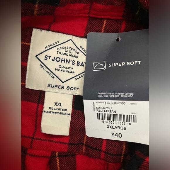 NEW St Johns Bay Shirt Men 2XL Button Down Red Black Buffalo Plaid Flannel Check - Picture 4 of 5